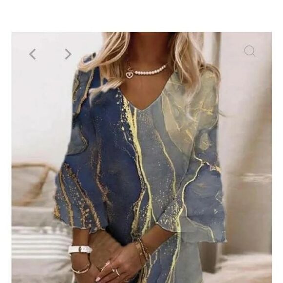 Casual Beach Marble Print Loose Dress - Picture 2 of 7